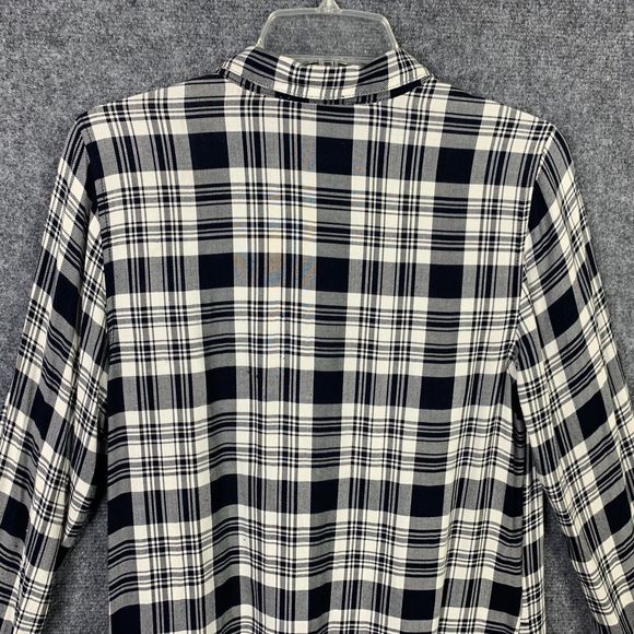 Abercrombie & Fitch B&W Plaid Tunic Women Small Roll Tab Sleeve Pockets - Picture 9 of 16